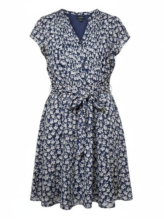 MSK Dresses & Skirts - MSK | NWT Plus Size Navy Blue‎ Ditsy Floral V-Neck Tie-Waist A-Line Dress | 16